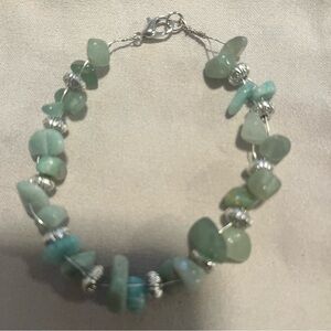 Green Aventurine Amazonite Wire Wrap Beaded Bracelet Handmade Green Silver New